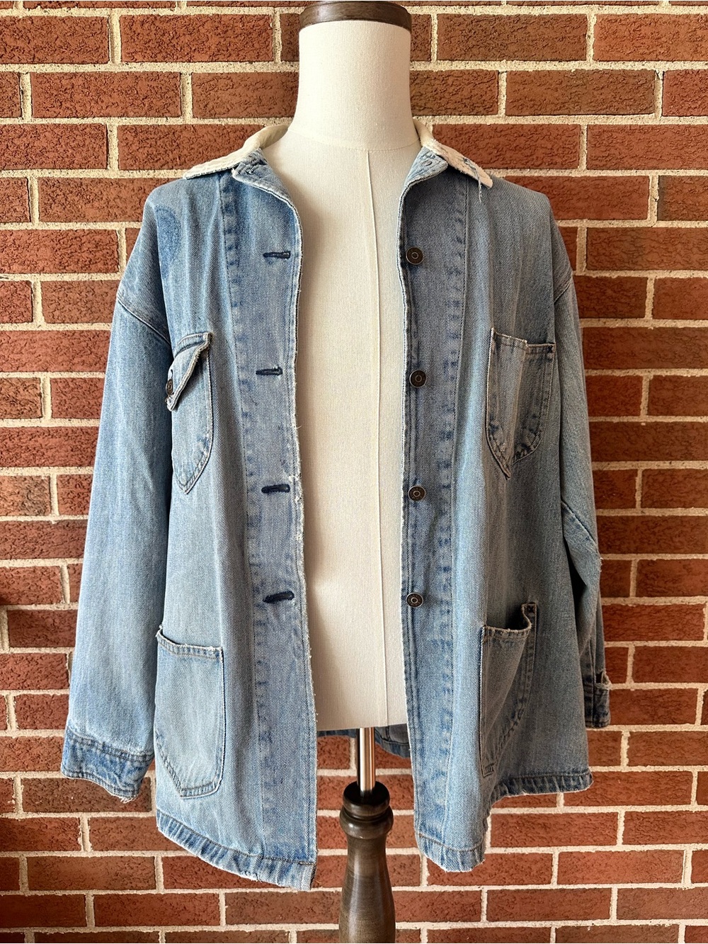 WilliWear Sport Denim Jacket Men’s Blue Button Front Utility Chore Coat, L